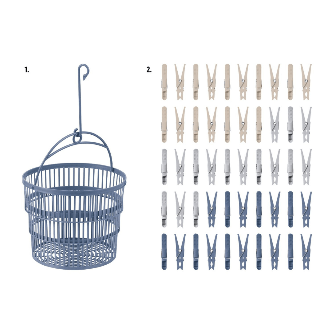 Telescopic Basket With Clothes Pegs 50 Pieces - EUROPEAN HOUSE HOLD