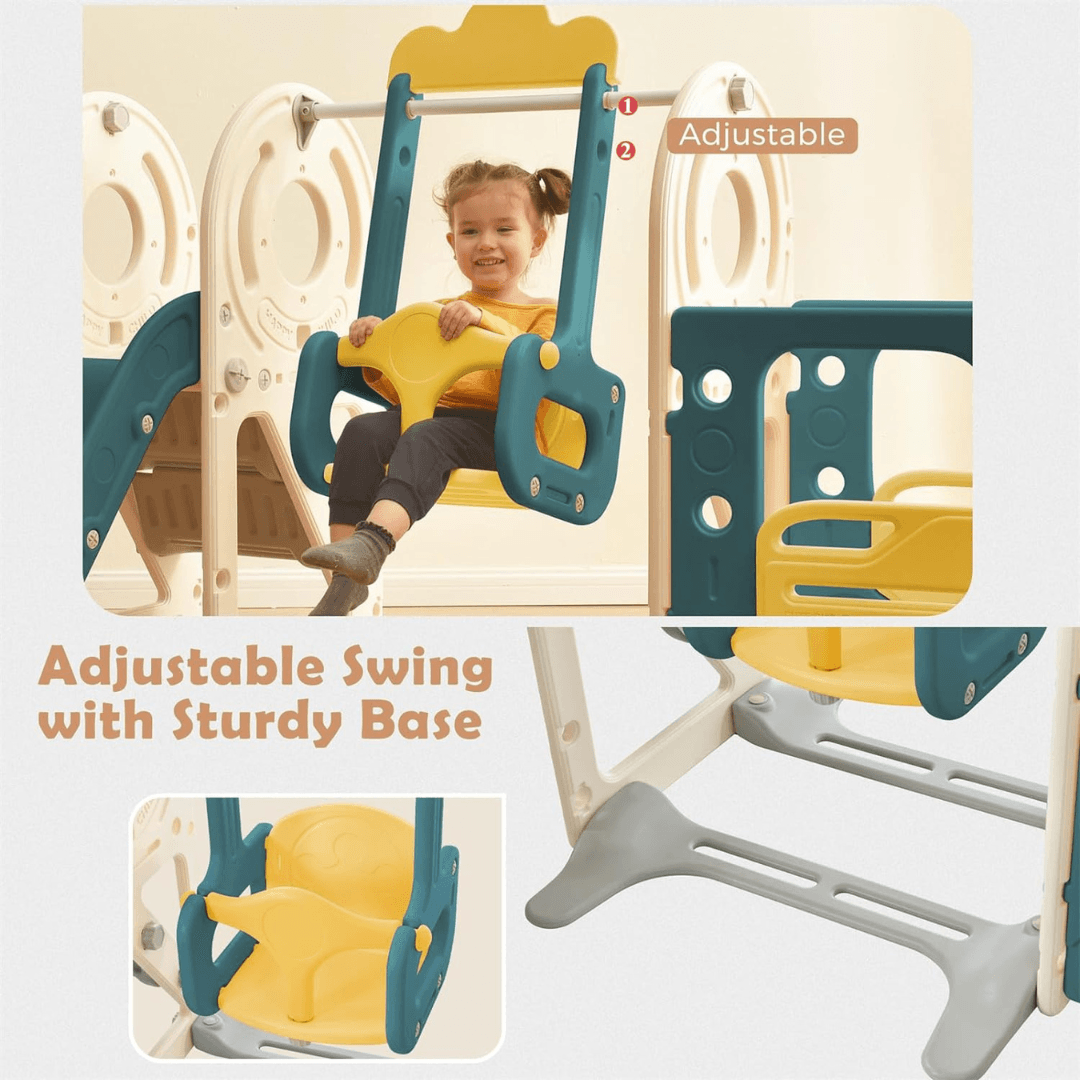 Ultimate 5-in-1 Toddler Playground: Indoor/Outdoor Slide and Swing Set with Basketball Hoop - EUROPEAN HOUSE HOLD