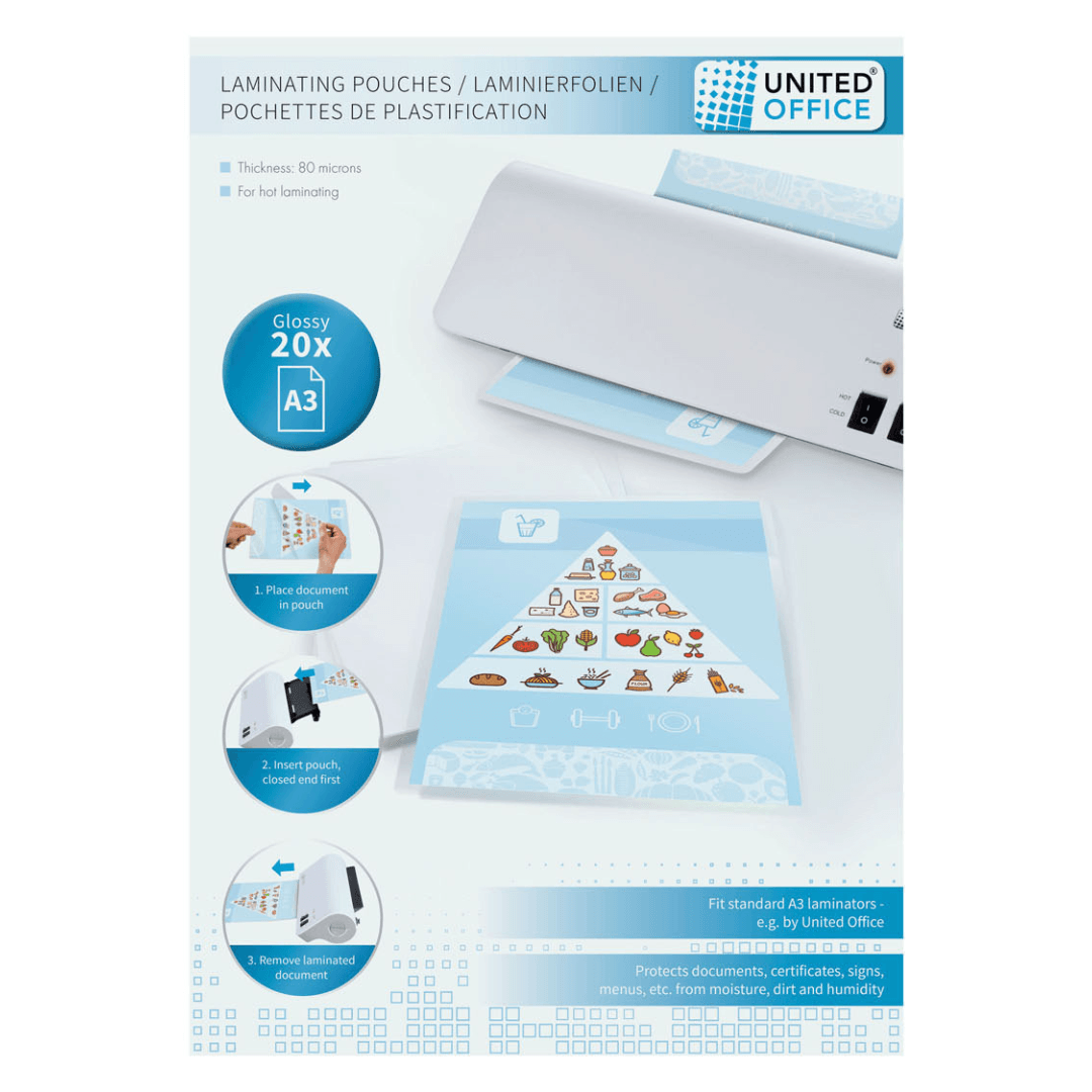 UNITED OFFICE LAMINATING POUCHES A3 - EUROPEAN HOUSE HOLD