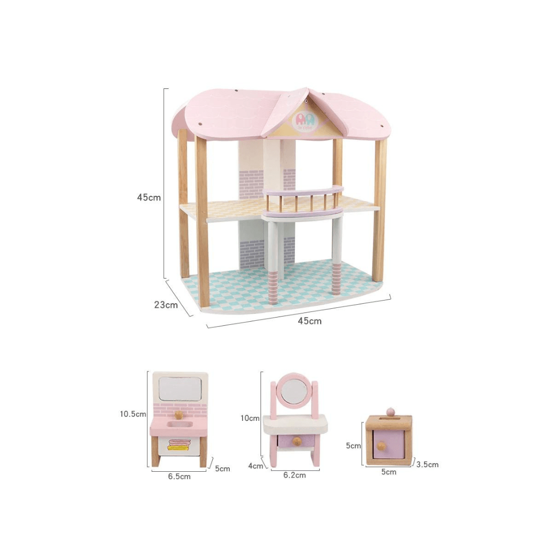 Villa Wooden Dollhouse For Girls 45 cm x 23 cm ×45 cm - EUROPEAN HOUSE HOLD