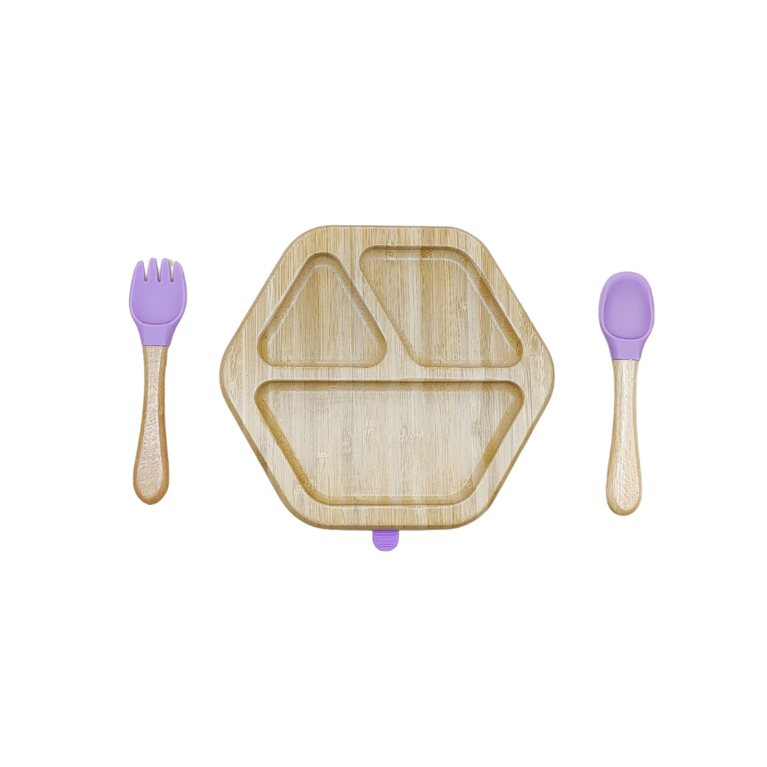 Wooden Children Dinner Bamboo Leaf Plate With Spoon & Fork - EUROPEAN HOUSE HOLD