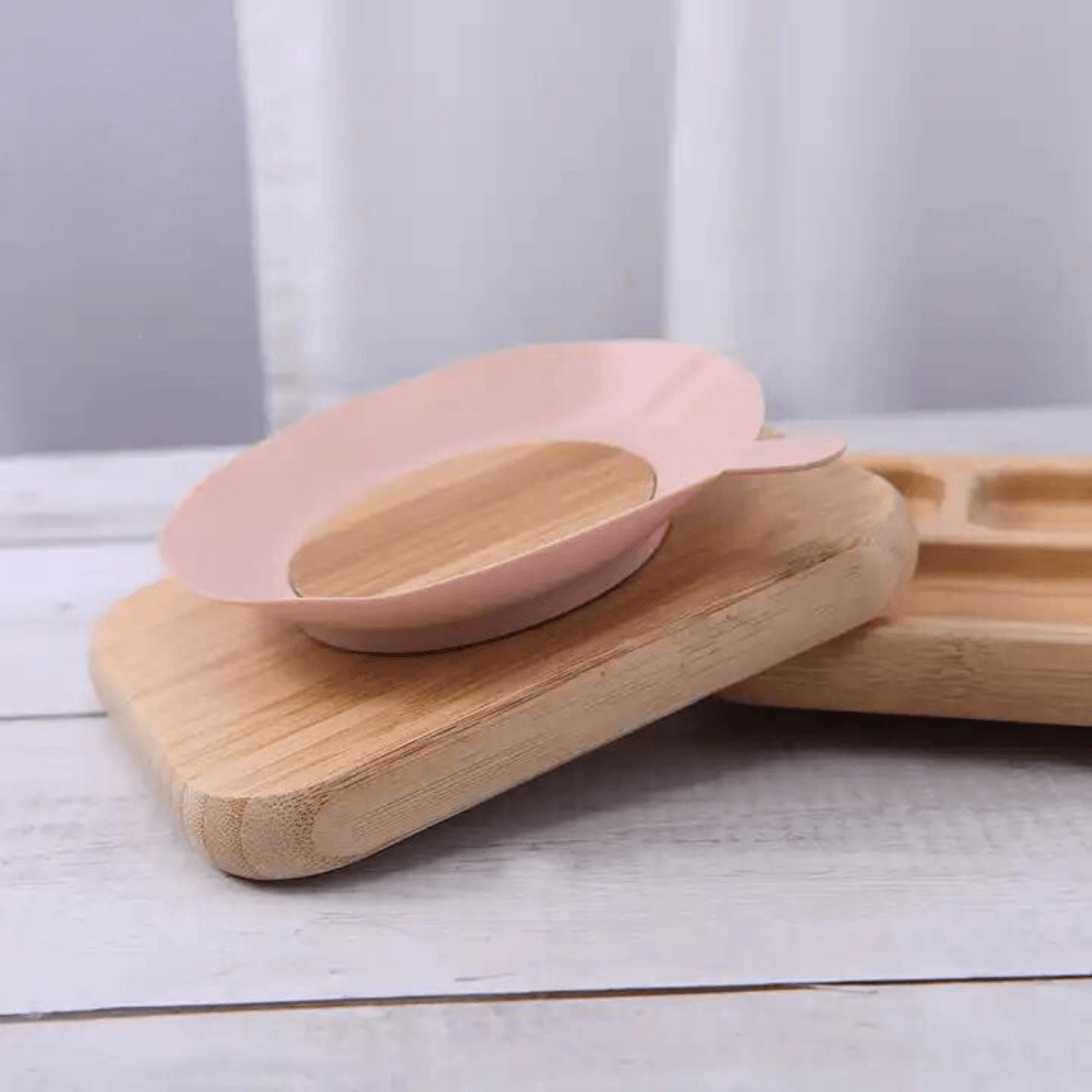 Wooden Children Dinner Bamboo Leaf Plate With Spoon & Fork - EUROPEAN HOUSE HOLD