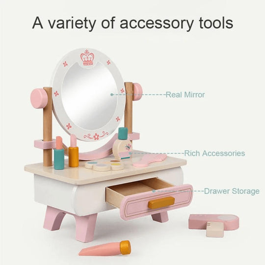 Wooden kids makeup vanity dresser with mirror and pink accessories – Beirut Lebanon