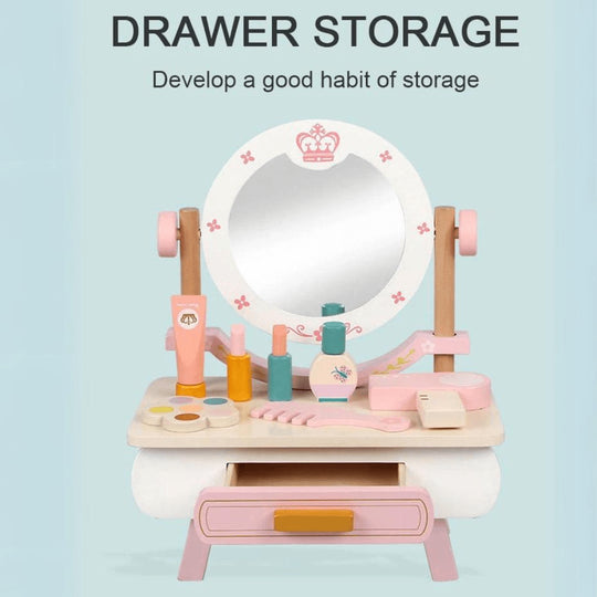 Wooden kids makeup vanity dresser with mirror and pink accessories – Beirut Lebanon