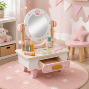 Wooden kids makeup vanity dresser with mirror and pink accessories – Beirut Lebanon