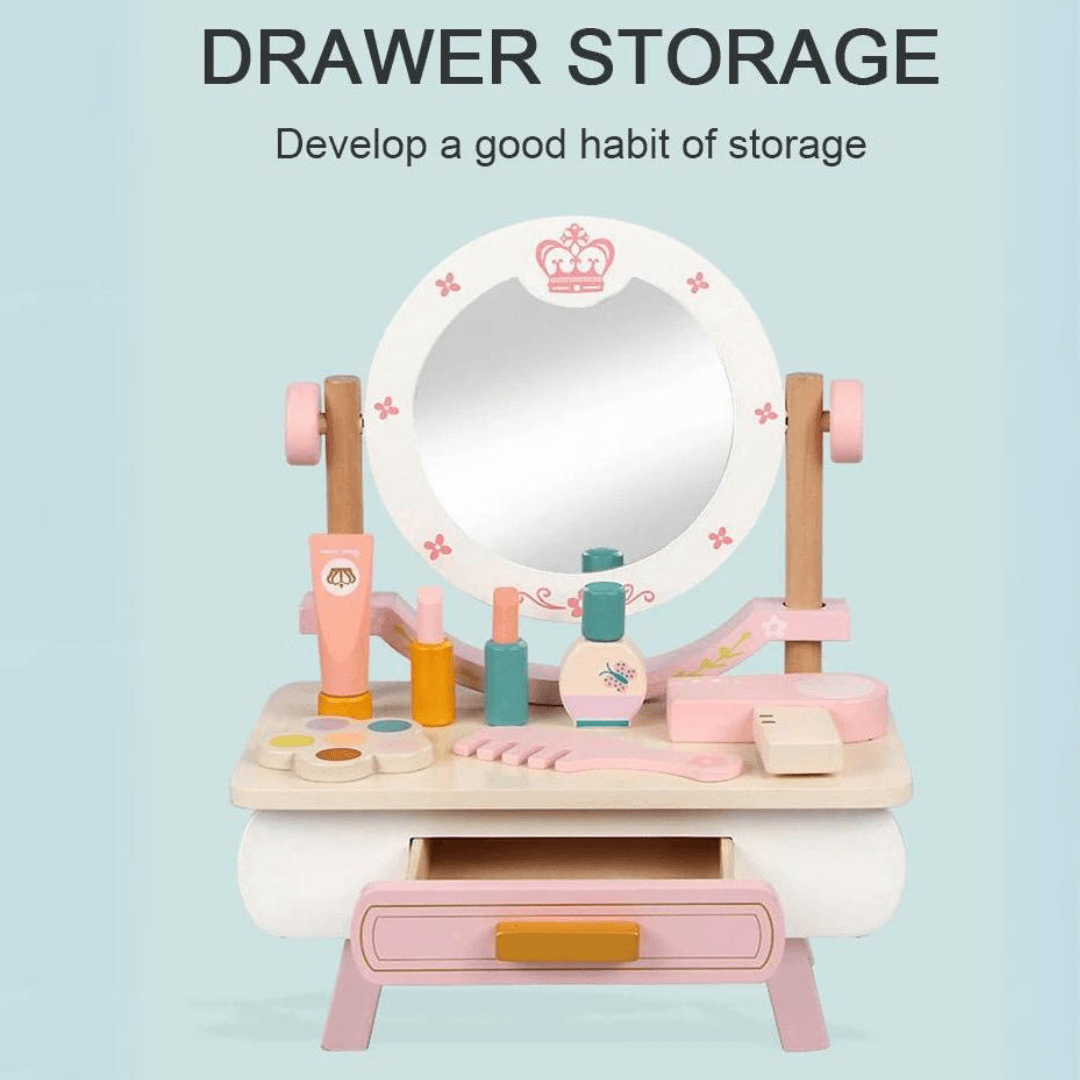 Wooden kids makeup vanity dresser with mirror and pink accessories – Beirut Lebanon