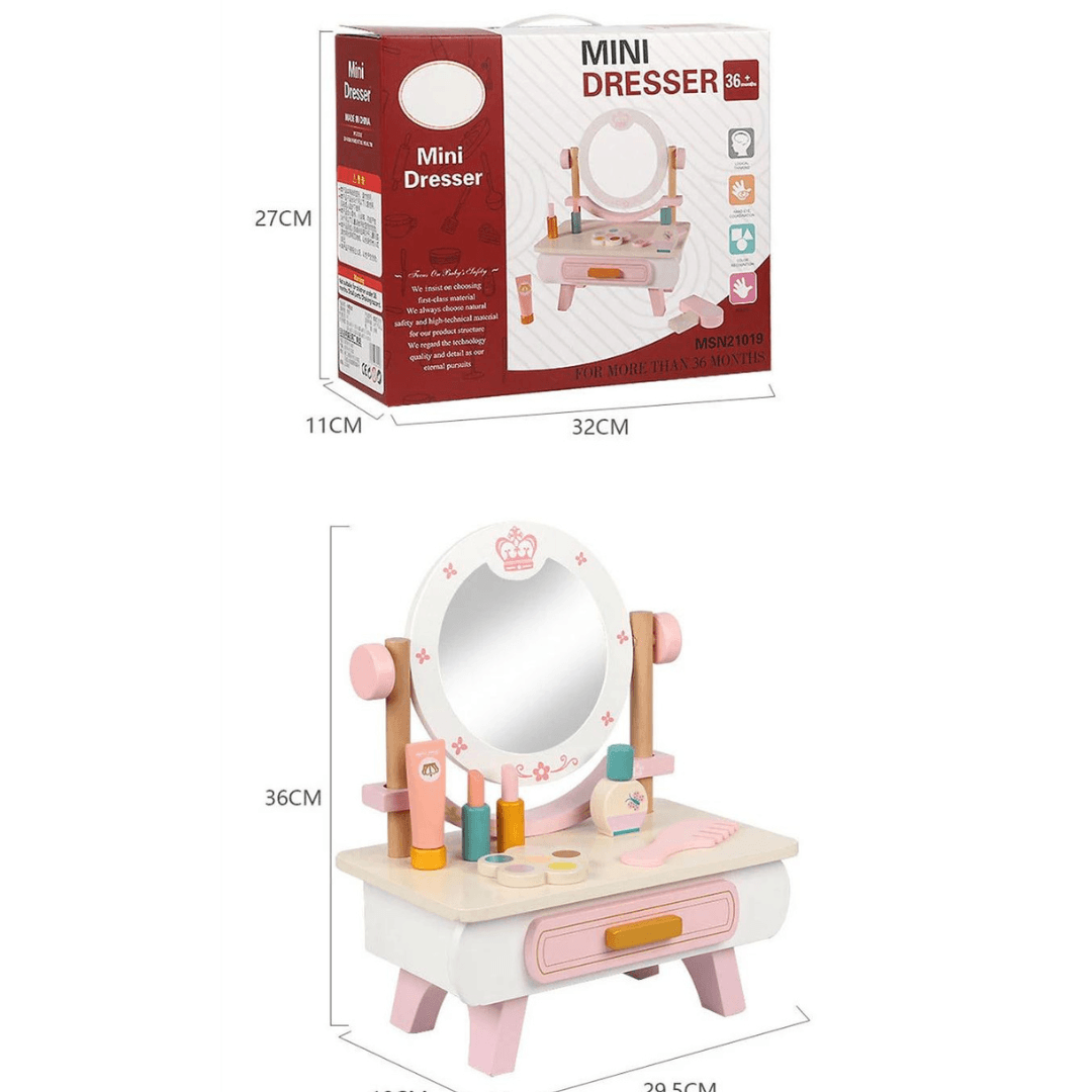 Wooden kids makeup vanity dresser with mirror and pink accessories – Beirut Lebanon