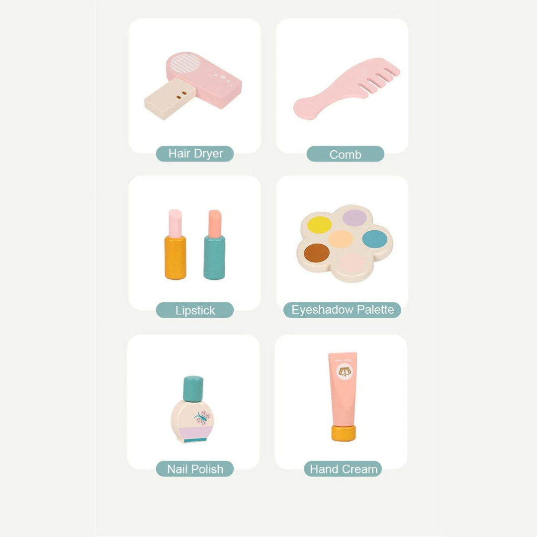 Wooden kids makeup vanity dresser with mirror and pink accessories – Beirut Lebanon