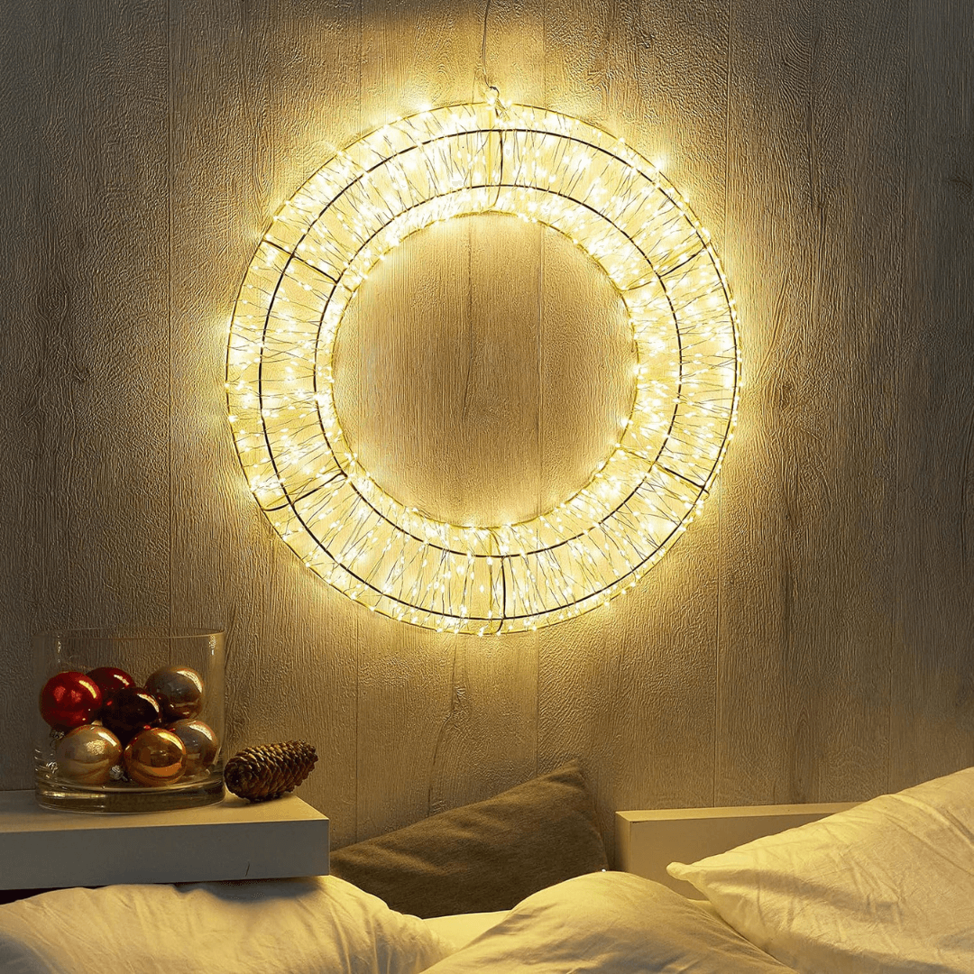 XXL LED Light Wreath in Gold 1000 Micro LEDs 50 cm Diameter with Timer Function Suitable for Indoor and Outdoor Use - EUROPEAN HOUSE HOLD