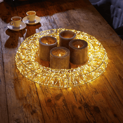 XXL LED Light Wreath in Gold 1000 Micro LEDs 50 cm Diameter with Timer Function Suitable for Indoor and Outdoor Use - EUROPEAN HOUSE HOLD